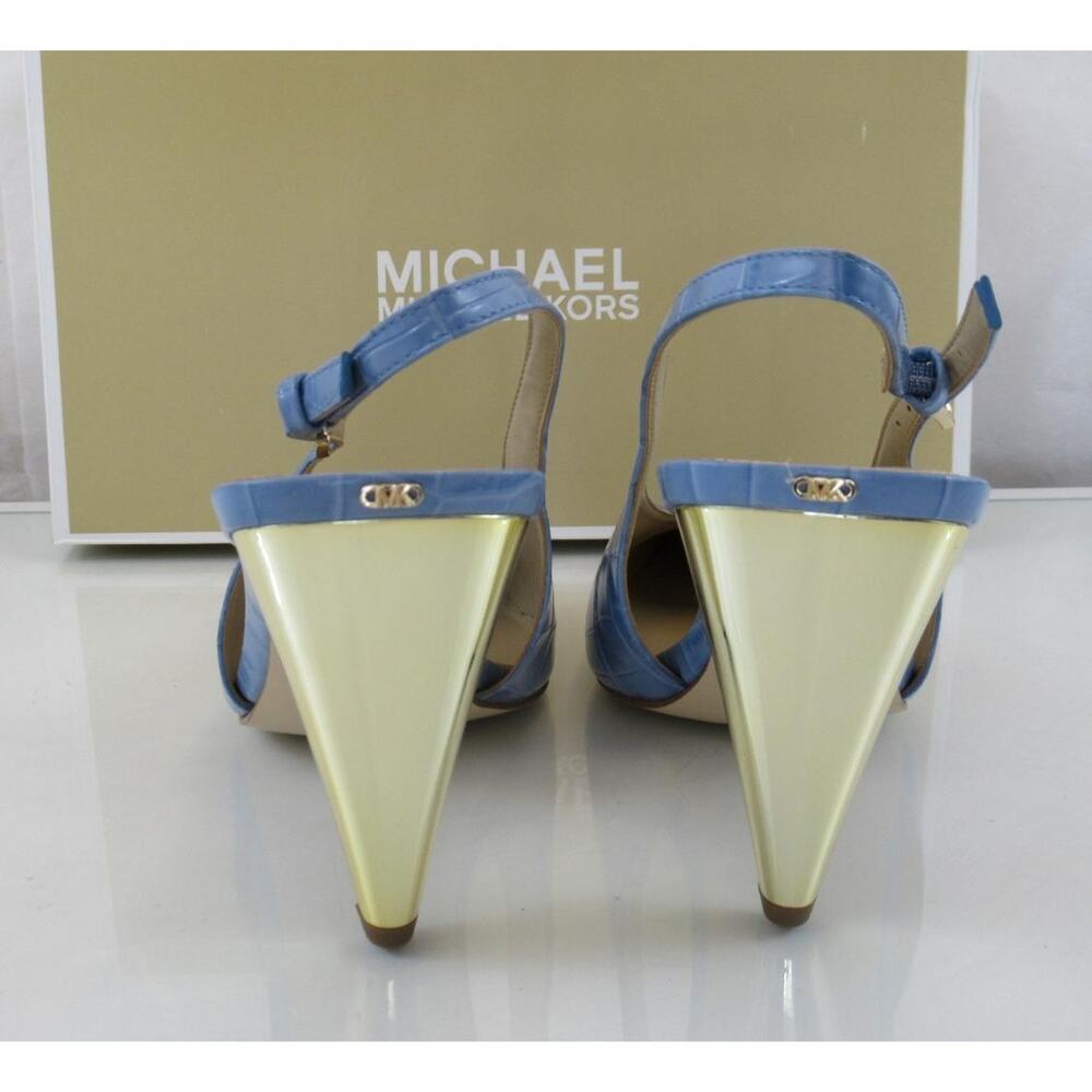 Michael Kors Electra Size 7.5 Sling Back Pump Pointed Toe Leather French Blue - Picture 6 of 8